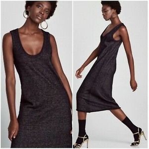 ZARA Black Rainbow Metallic Sweater Fleece Maxi Midi Sleeveless Dress Shimmer S
